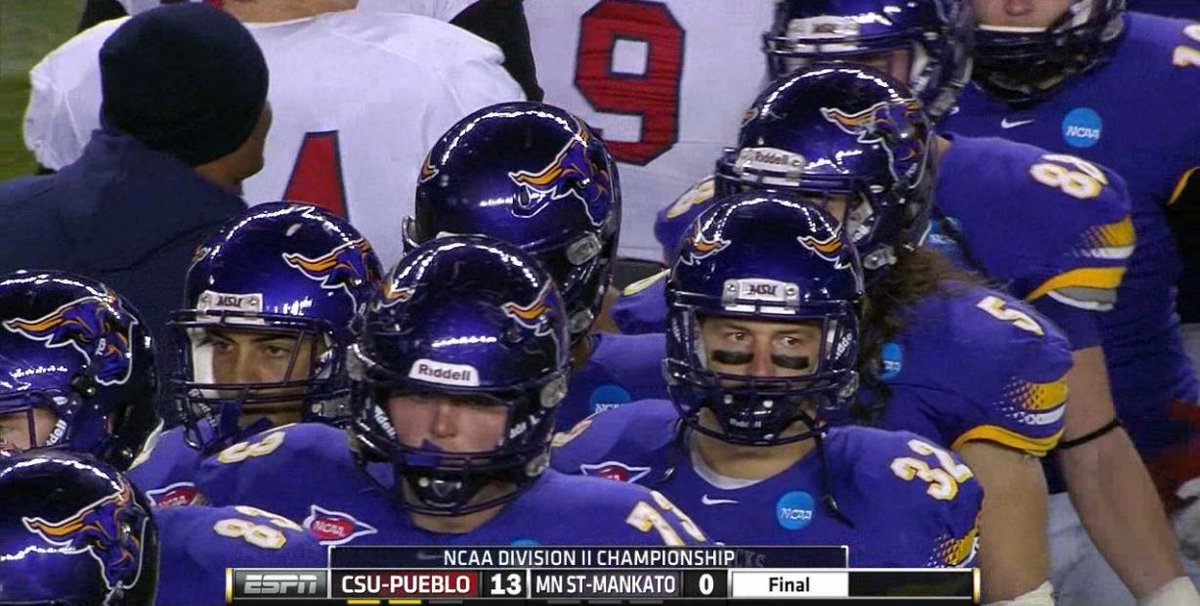 ESPNCFB's tweet photo. D2 Title belongs to CSU-Pueblo

Thunderwolves beat Minnesota St Mankato 13-0. 1st shutout in 7 yrs of D2 title game http://t.co/clWXPADYlm