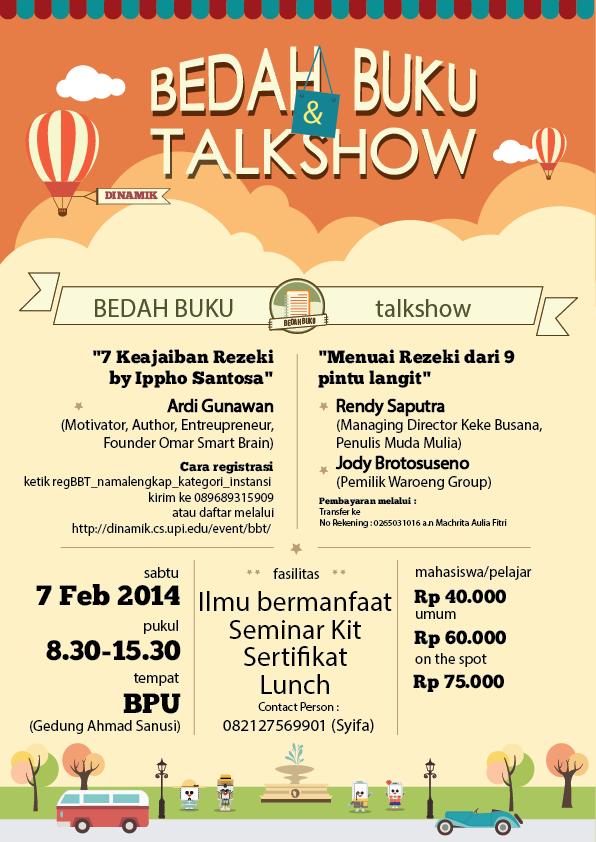 dinamikUPI's tweet photo. Bedah Buku &amp; Talkshow (BBT). Ayooo dapetin ilmu bermamfaatnya dengan ikut acara BBT yang ada di Dinamik10 :D http://t.co/KN7UxZXBRC