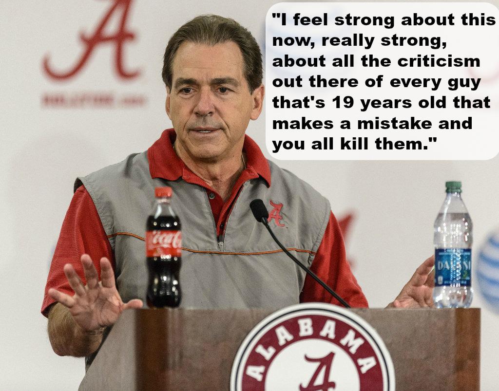BamaBelleCarolC's tweet image. Awe, I love this. Roll Tide. "#aldotcom: Watch Nick Saban get fired up about second chances ow.ly/GelEq http://t.co/rYcJ0BeBdm”
