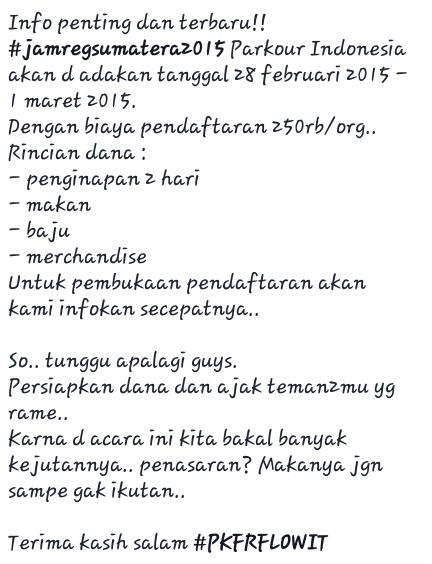 flowitPKU's tweet photo. Info #jamregsumatera2015 #parkourindonesia #pkid http://t.co/brBjrL47MK