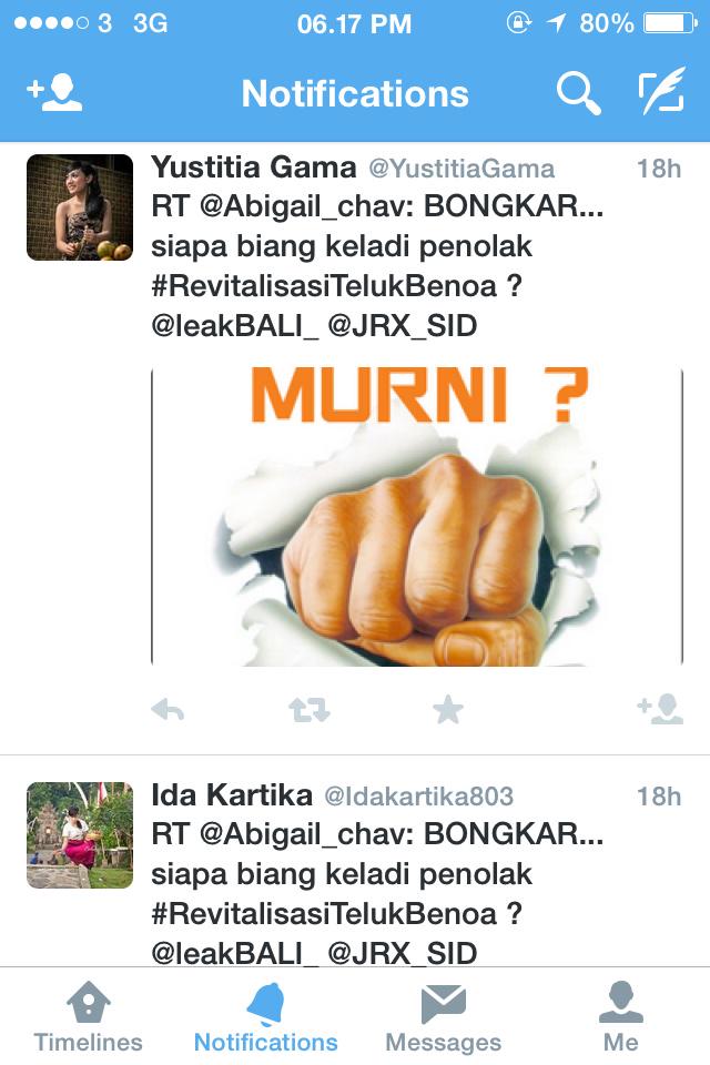 "<a href="/leakBALI_/">IG: leakbali_official</a>: ini contoh2 akun palsu pro reklamasi #TolakReklamasiBerkedokRevitalisasiTelukBenoa <a href="/JRX_SID/">JRX</a> "