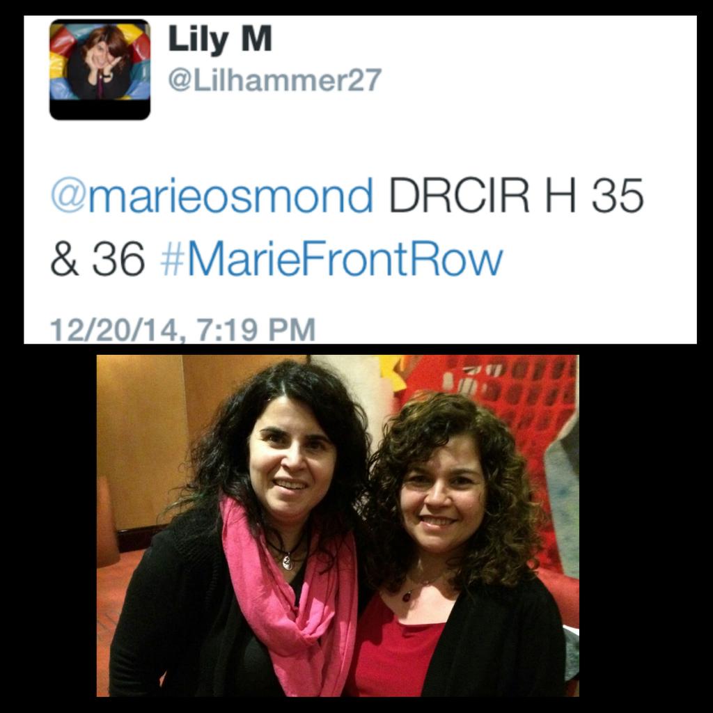 marieosmond's tweet photo. Congrats last night's #MarieFrontRow winner! Who wants to sit front row today? π #DonnyMarieTour http://t.co/PXBmI2QntF