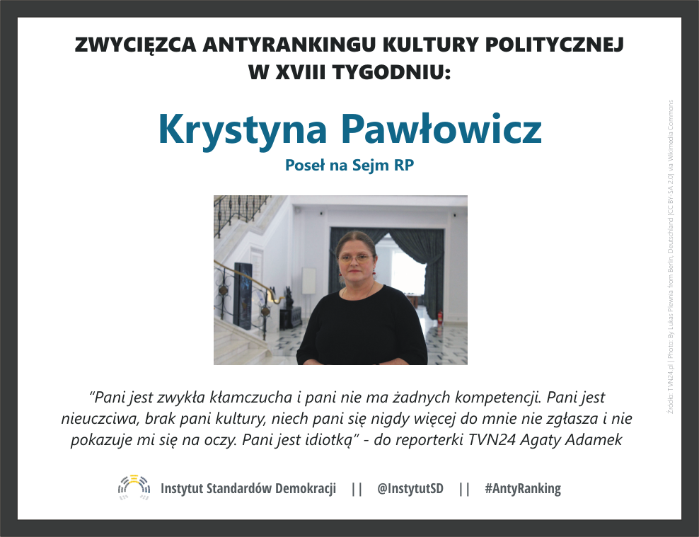 InstytutSD's tweet photo. Nie za sałatkę oraz pomimo przeprosin. W XVIII tygodniu #AntyRanking Kultury Politycznej zwycięża Krystyna Pawłowicz. http://t.co/TyKhPHhjMP