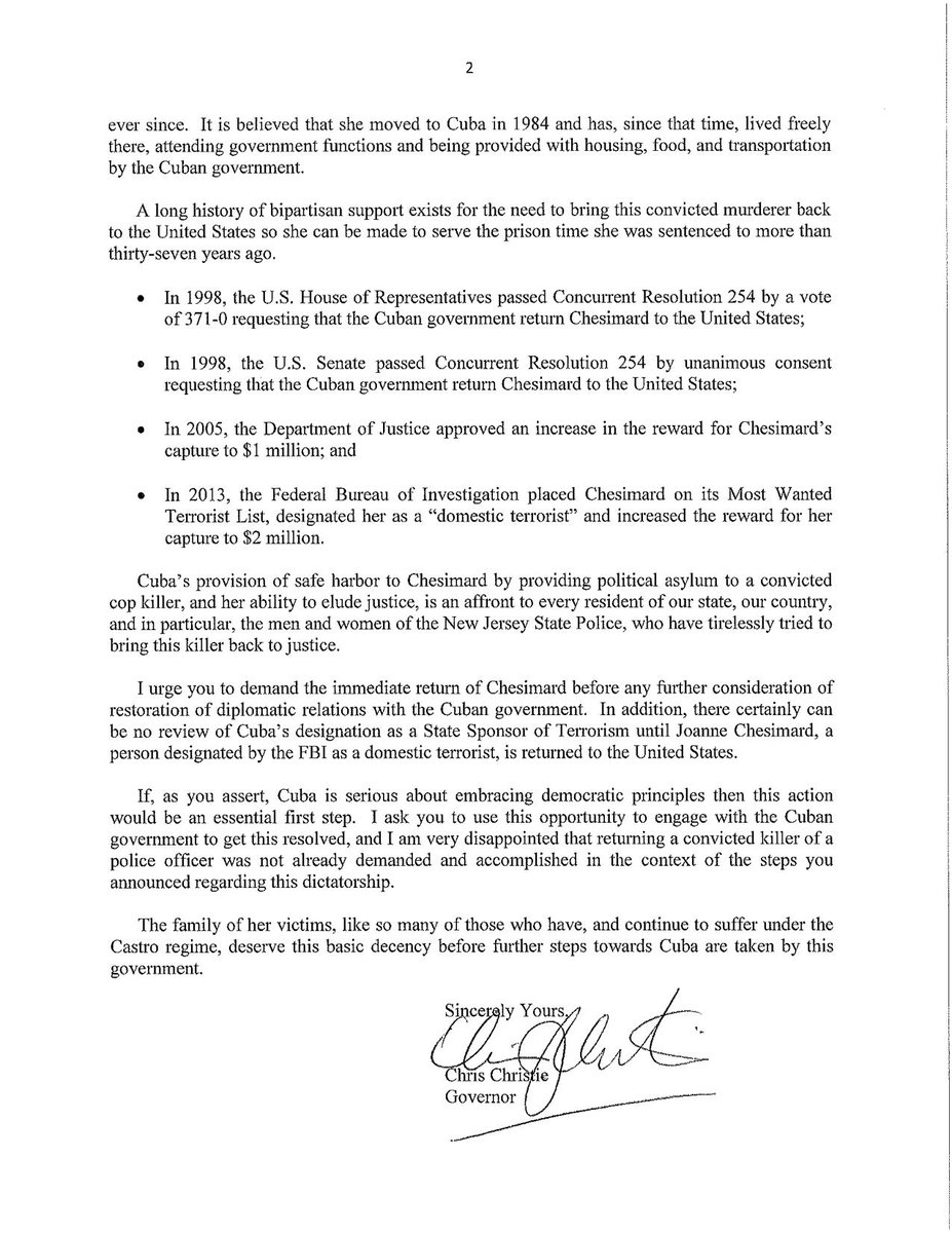 GovChristie's tweet photo. RT If you agree that President Obama should demand the return of Chesimard from Cuba to the US to finish her sentence http://t.co/tztku57vf1