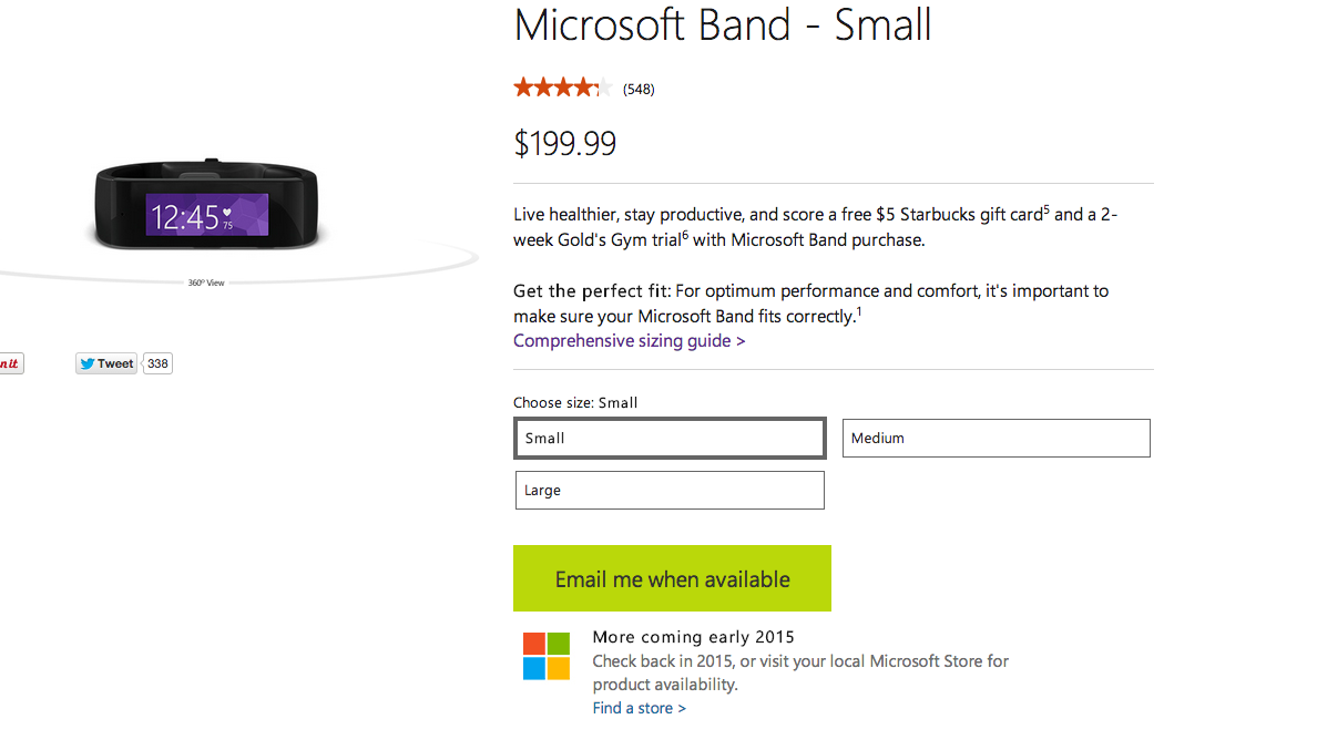 Microsoft Band 2 Size Chart