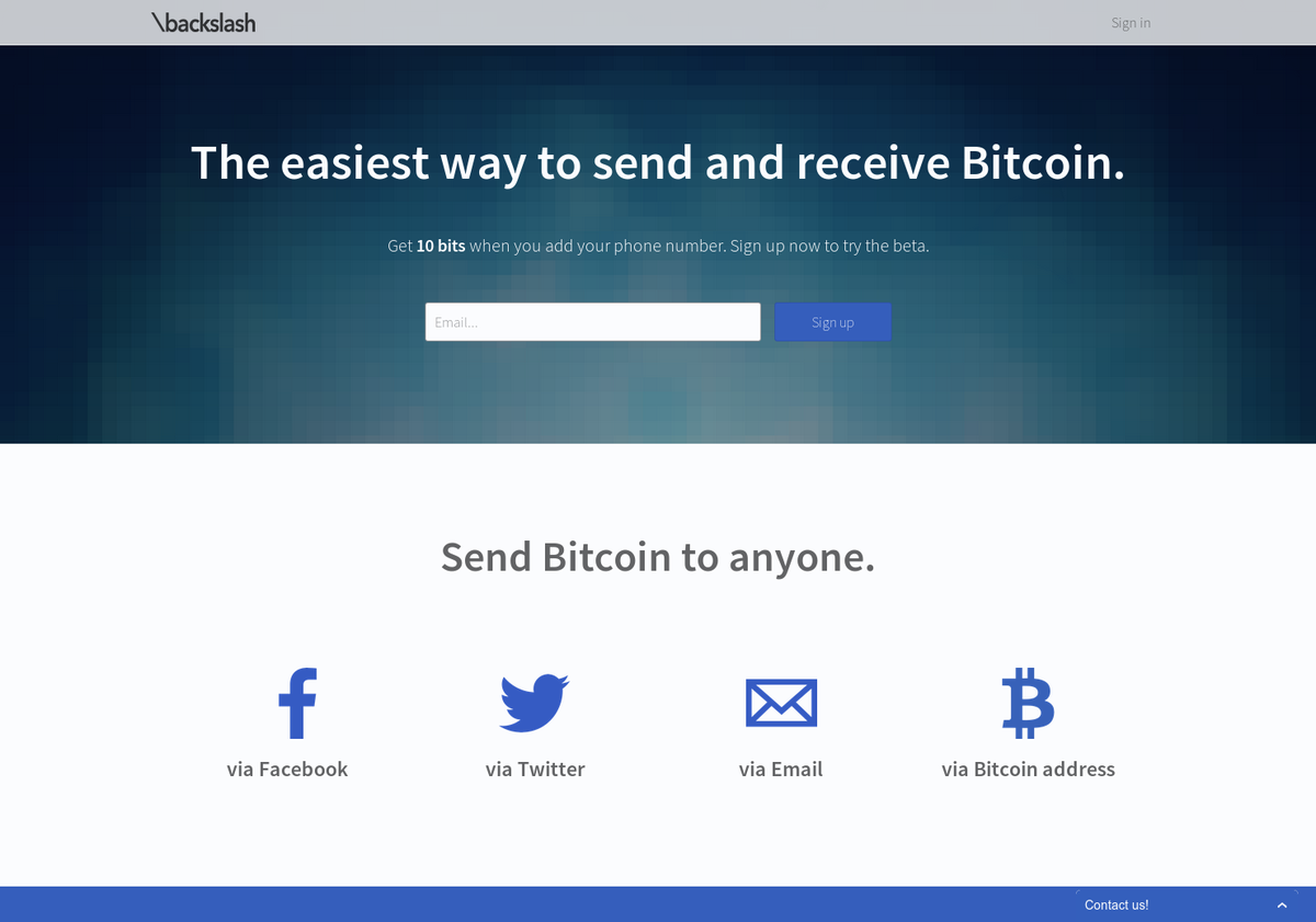ProductHunt's tweet photo. Backslash: The easiest way to send and receive Bitcoin http://t.co/deKTx3YIcV via @kevinxu on @producthunt http://t.co/mj7pkfzWrE