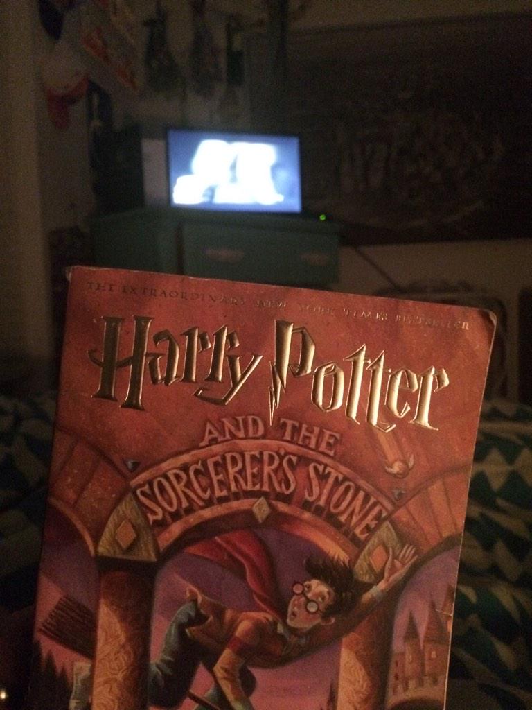 jensenrighty's tweet photo. Reading the 1st, while watching part 2 of 7. #HPforeva http://t.co/siRTldiFoX