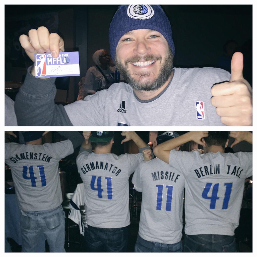 dallasmavs's tweet photo. One of these fans just won an #MFFLCard signed by @swish41. Awesome t-shirts guys! #DALvsOKC http://t.co/mzDjJinoxu