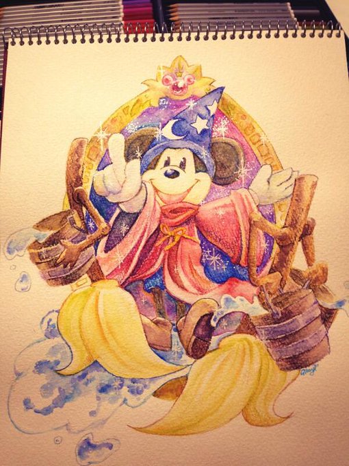 最新 手書き ミッキー 魔法使い イラスト