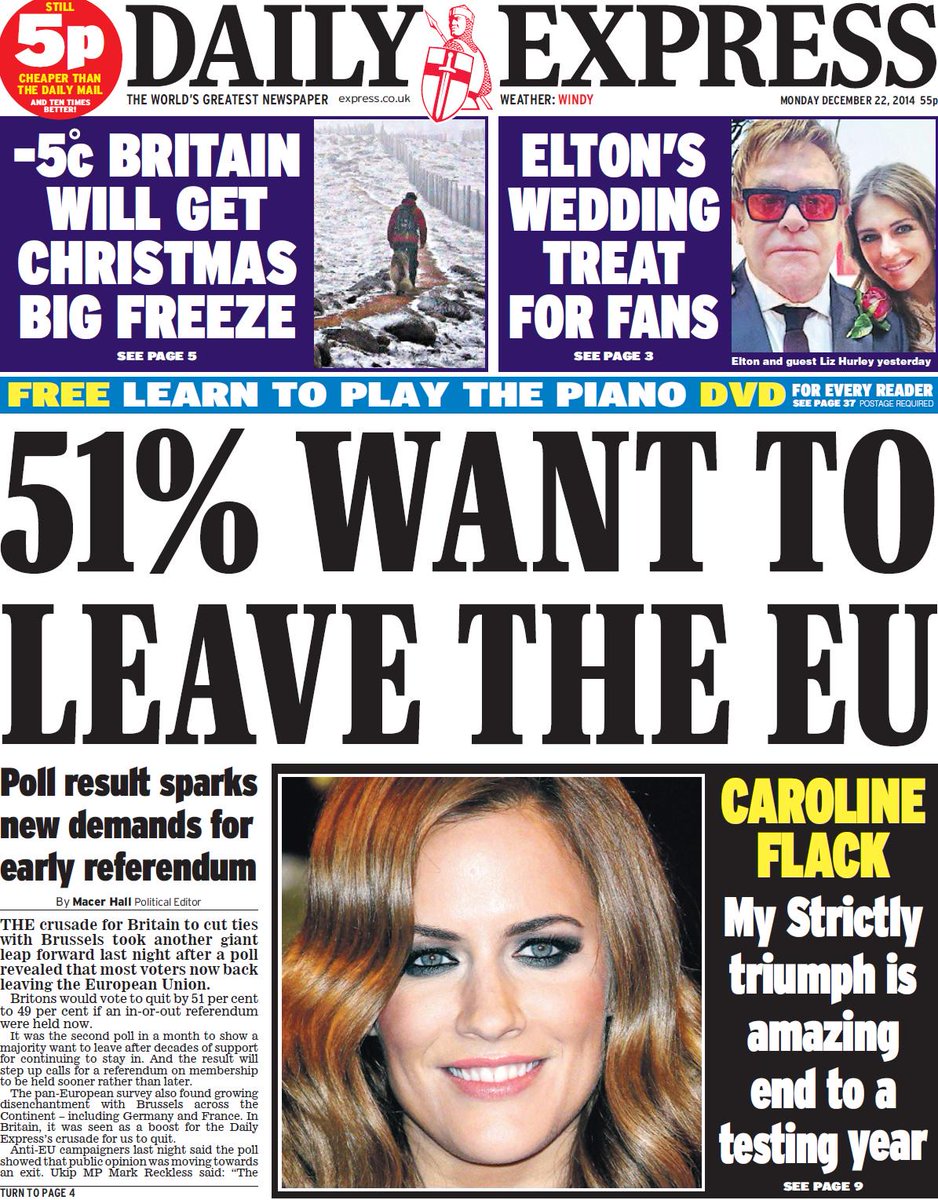 Monday s daily express front page 51 want to leave the eu via