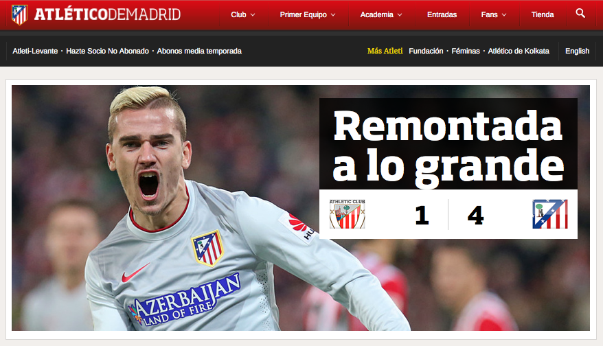 Atleti's tweet photo. . @AntoGriezmann ilustra hoy la gran victoria del equipo en nuestra web: http://t.co/ymtZgaSUHU #AúpaAtleti http://t.co/J6fehGJZXD