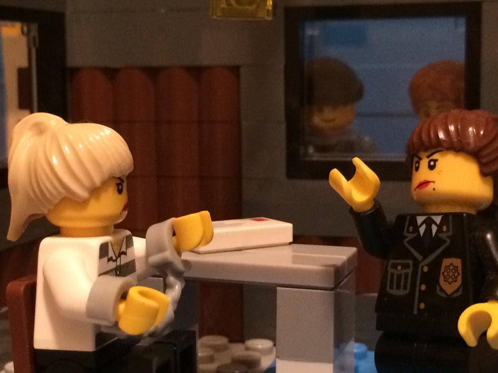 CalamityPanda's tweet photo. Turns out my credit card thief shares my #LEGO addiction. Here's my inspired build: "The Interrogation" http://t.co/RGN9Bc1YMS