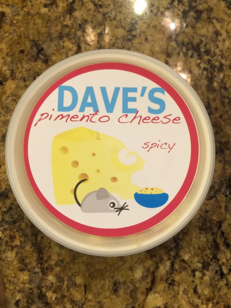 daveberlin05's tweet photo. Just in time for Christmas. DAVE'S Pimento cheese. Great for a holiday party.  Spicy and Regular available. http://t.co/t06zgamxI7