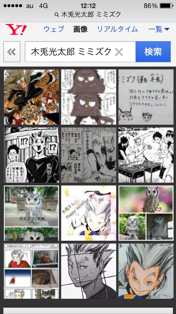 @momousagi_2525 ちなみに『木兎光太郎 ミミズク』の検索結果はこうなる

>>お分かりだろうか、木兎しかいない<< 