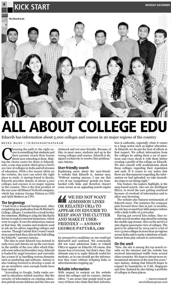 educribofficial's tweet photo. The new indian express featured us in today's #Edex ! 
Read it here : http://t.co/wnRafxHO4z
#educrib #collegesearch http://t.co/45G8t1Jjn4