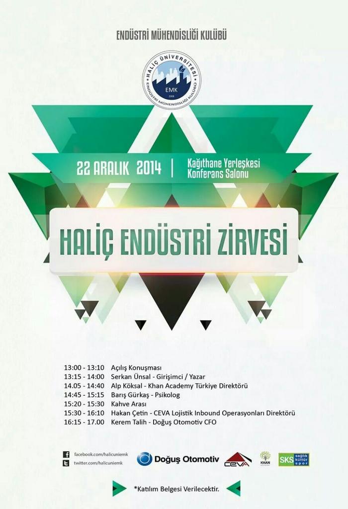 Bugün birbirinden değerli 5 konuşmacının katılacağı Haliç Endüstri Zirvesi'ne herkesi bekliyoruz! <a href="/HalicUniEMK/">Haliç EMK</a>