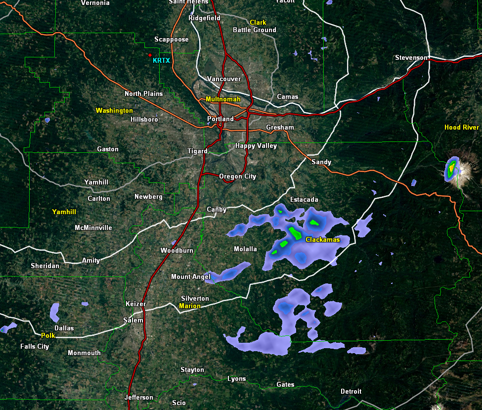 RunnersWeather's tweet image. Latest radar showing those diminishing AM showers, mainly Cascade foothills SE of Oregon City. #Portland