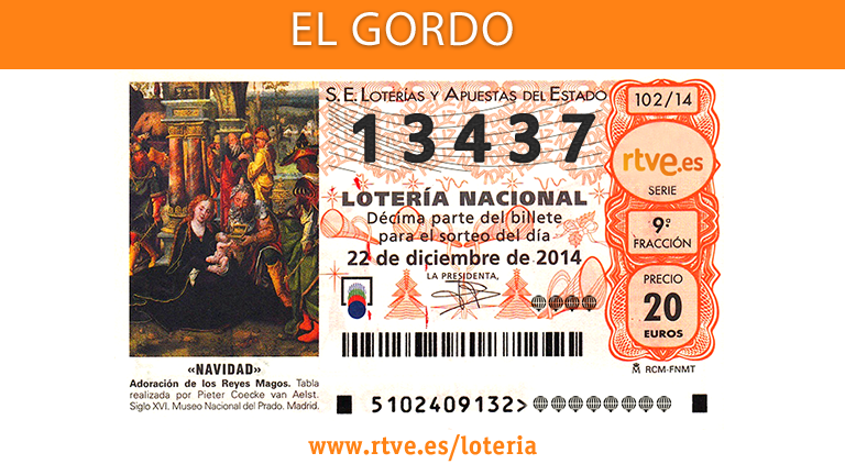 rtve's tweet photo. ¡EL GORDO! 13.437 http://t.co/lPSIsQ3T2i #LoteriaRTVE #LoteriadeNavidad #rtveLoteria http://t.co/5geAIXjJbM