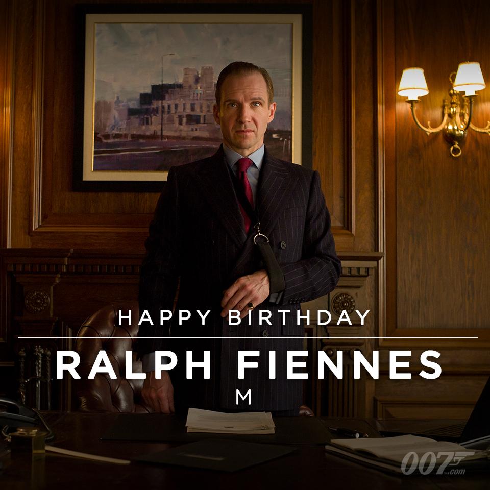 007's tweet photo. Happy Birthday to Ralph Fiennes who celebrates his birthday today. Ralph will be returning as M in SPECTRE. http://t.co/4O9o2XvJmY