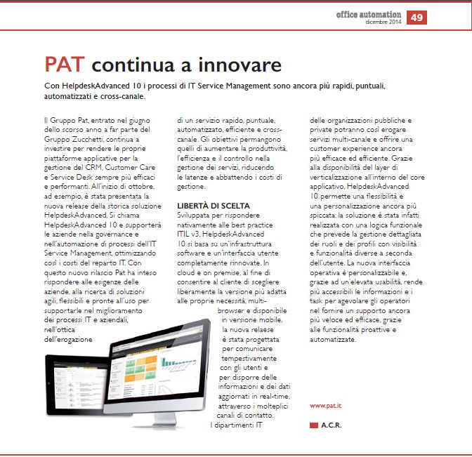 patgroup's tweet photo. Innovazione e strategia nell'ITSM con HelpdeskAdvanced 10 http://t.co/B7N1L3qJFo #UserCustomerExperience #itsm http://t.co/QOUHirOXKj