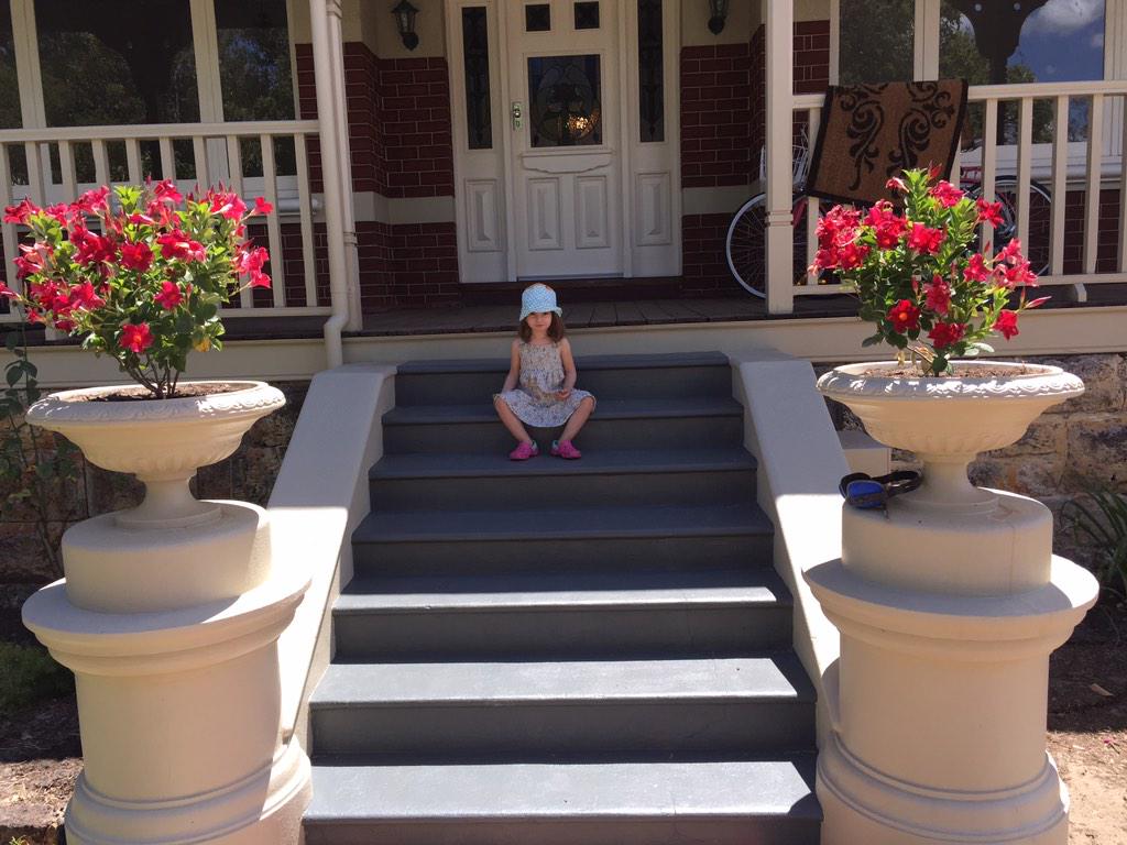 Mia enjoying uncle boothy's steps