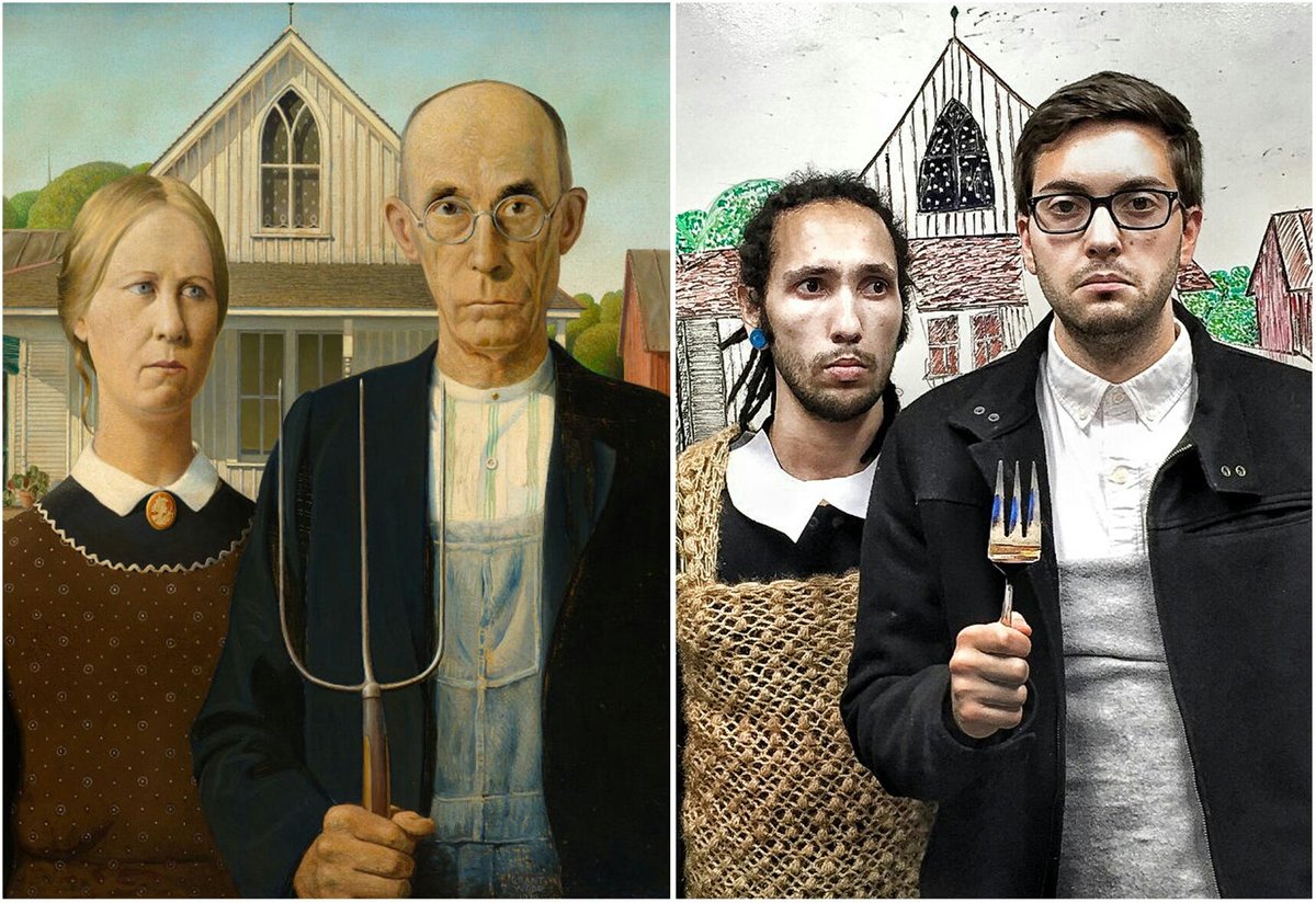 foolsdoart's tweet photo. "American Gothic" by Grant Wood, 1930 - Follow us at http://t.co/uxxHFdixqk and http://t.co/qu8G9XpbSv #Foolsdoart http://t.co/WyO2c36vd3
