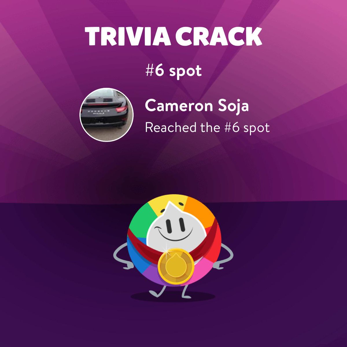 I reached the #6 spot in the weekly ranking!yxyuxy triviacrack.com/en/landing