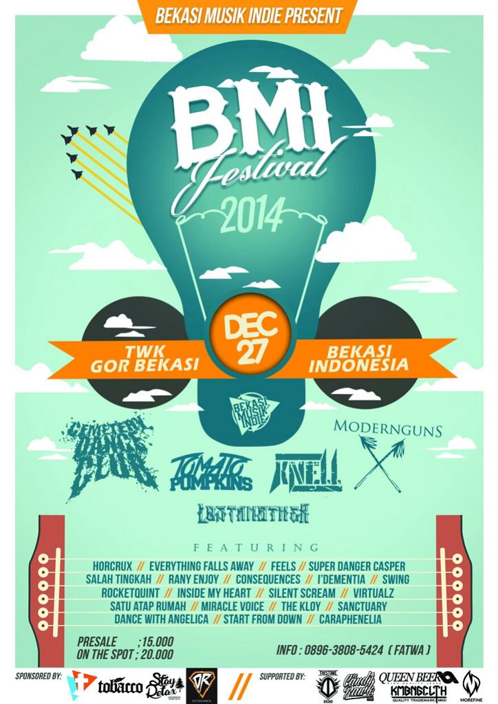 "BMI FESTIVAL" 27 Dec 2014. At Taman Wisata Kuliner BEKASI. Datang dan Ramaikan! <a href="/BekasiMusik_BMI/">Bekasi Musik Indie</a> <a href="/bmifestival/">BMI Festival 2014</a>