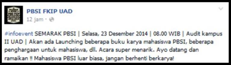 #jogja <a href="/hmpspbsiuad/">PBSI FKIP UAD</a> 23/12/14 8.00 Semarak PBSI di Audit kampus II UAD YK