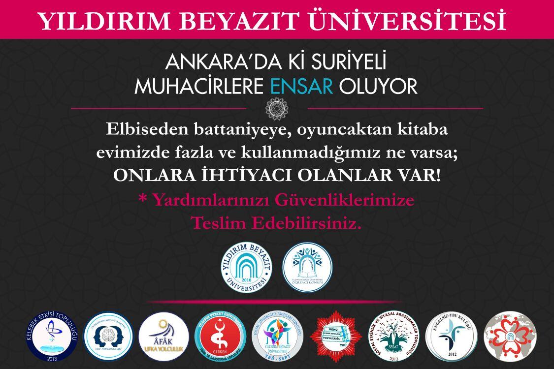 Yıldırım Beyazıt Üniversitesi Ankara'da ki Suriyeli Muhacirlere ENSAR oluyor.