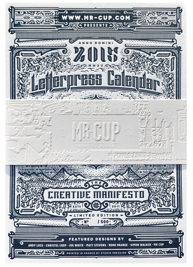 TypeTasting's tweet photo. Stunning @iammrcup. Front cover of #letterpresscalendar by @yeoldestudio on the Mr Cup blog http://t.co/cjSGfaXTXv http://t.co/GNhDrdSu7E