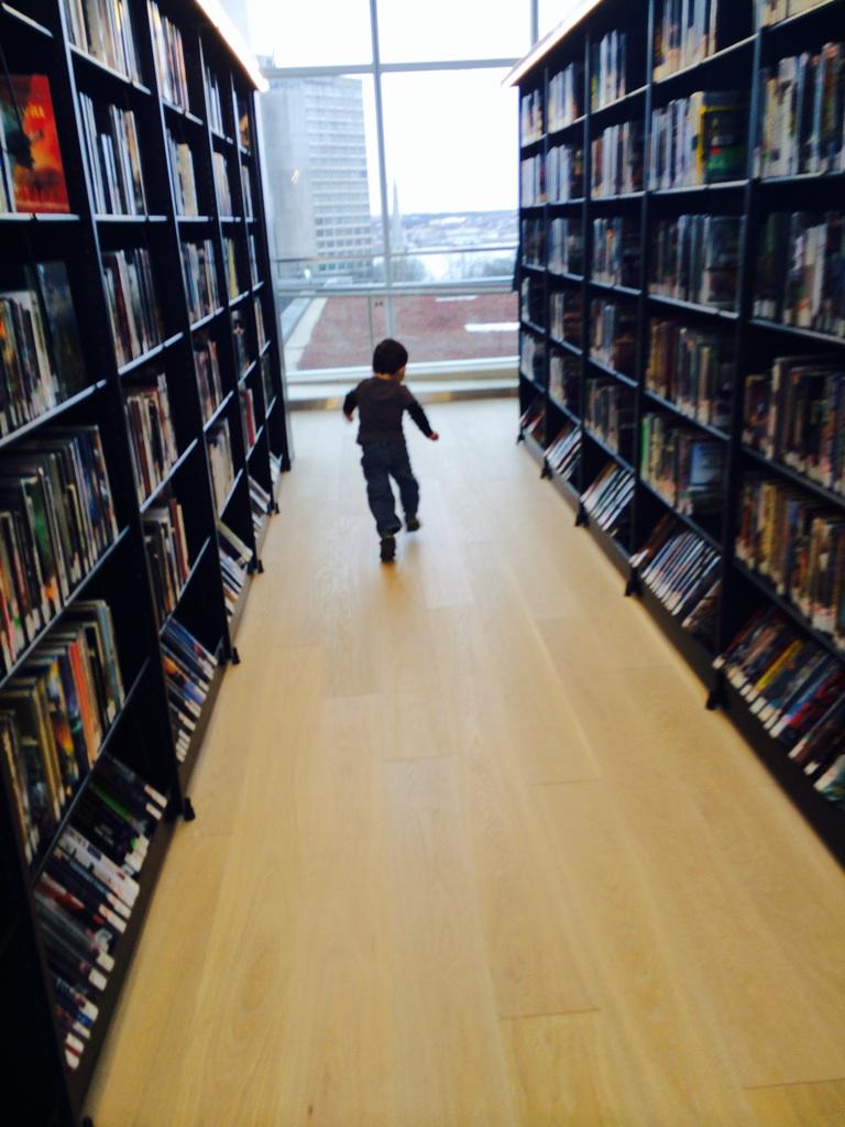 bluenoseuke's tweet photo. He loves the new library! #halifaxpubliclibraries http://t.co/s54oRdM8vz