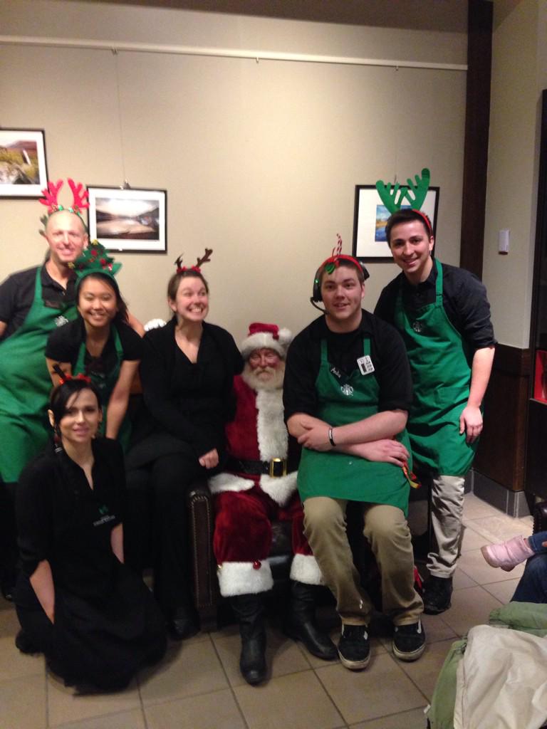 jkohanowski1's tweet photo. Merry Christmas from the Starbucks partners (and Santa!) at the Moorhead Starbucks!! http://t.co/gpDB2y3YQe