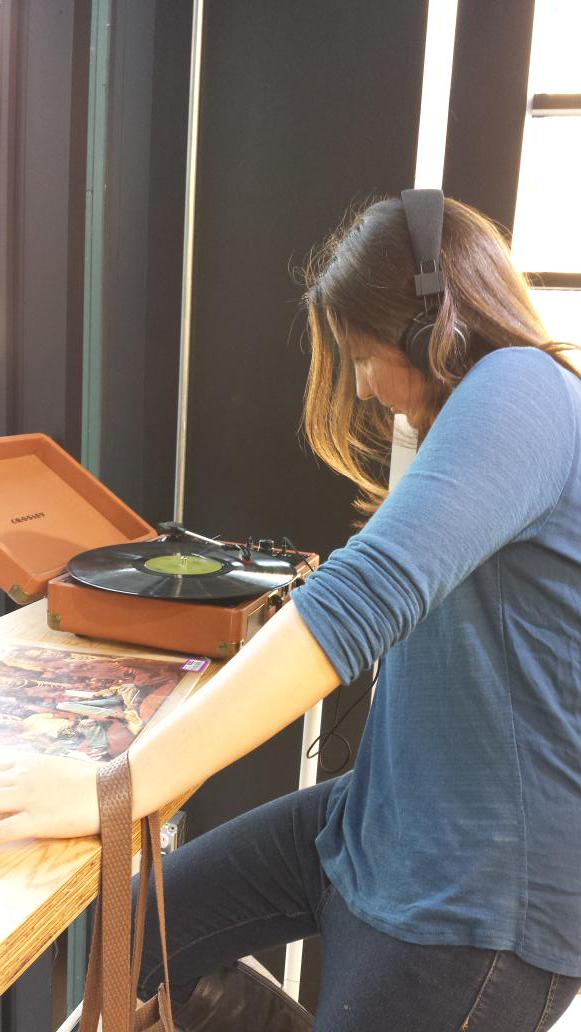 Sara listening to America old school style #rare #ocgoodwill.