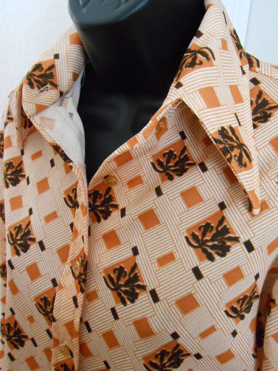 Vintage 70s Big Collar Polyester Shirt ...