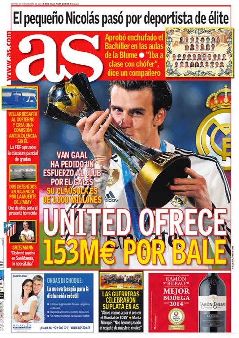 DeadlineDayLive's tweet photo. Manchester United will bid €153m for Real Madrid forward Gareth Bale. (Source: AS) http://t.co/6aniDvMGrz