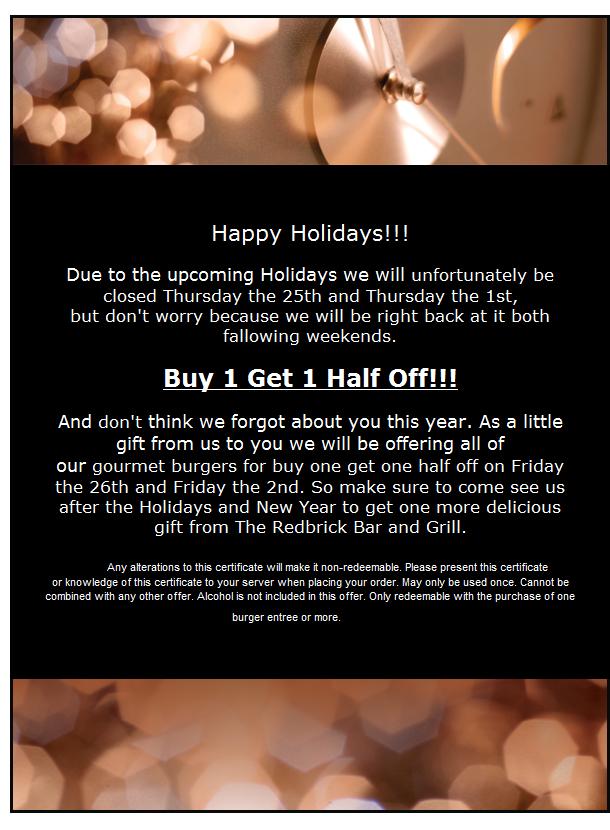 RedBrickTurlock's tweet image. Happy Holidays From Redbrick Bar and Grill bit.ly/1zcVfS9