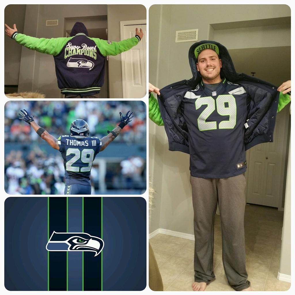 Official_DKlein's tweet photo. @Earl_Thomas number 1 fan from Saskatoon, Saskatchewan. Just got my Superbowl jacket for Xmas! #betterLateThanNever http://t.co/3nJ6wrkRam