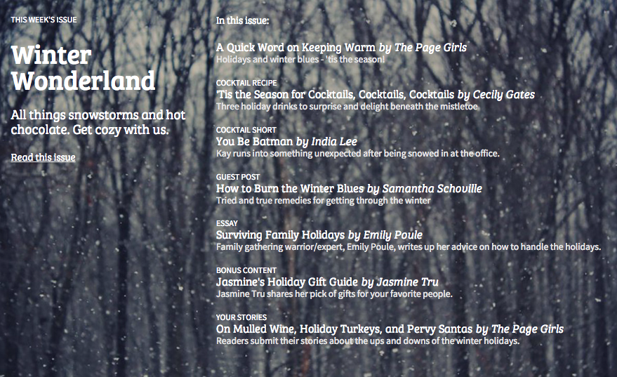 ThePageGirls's tweet photo. Get your sweater and your mug of hot cocoa. Let's get cozy. New issue → http://t.co/jeIW2vpTW3 http://t.co/3mzMMKNrXS