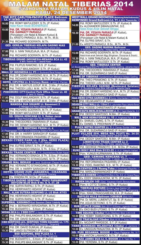 JADWAL IBADAH MALAM NATAL UNTUK JAKARTA &amp; SEKITARNYA | Rabu, 24 Desember 2014 | Info: