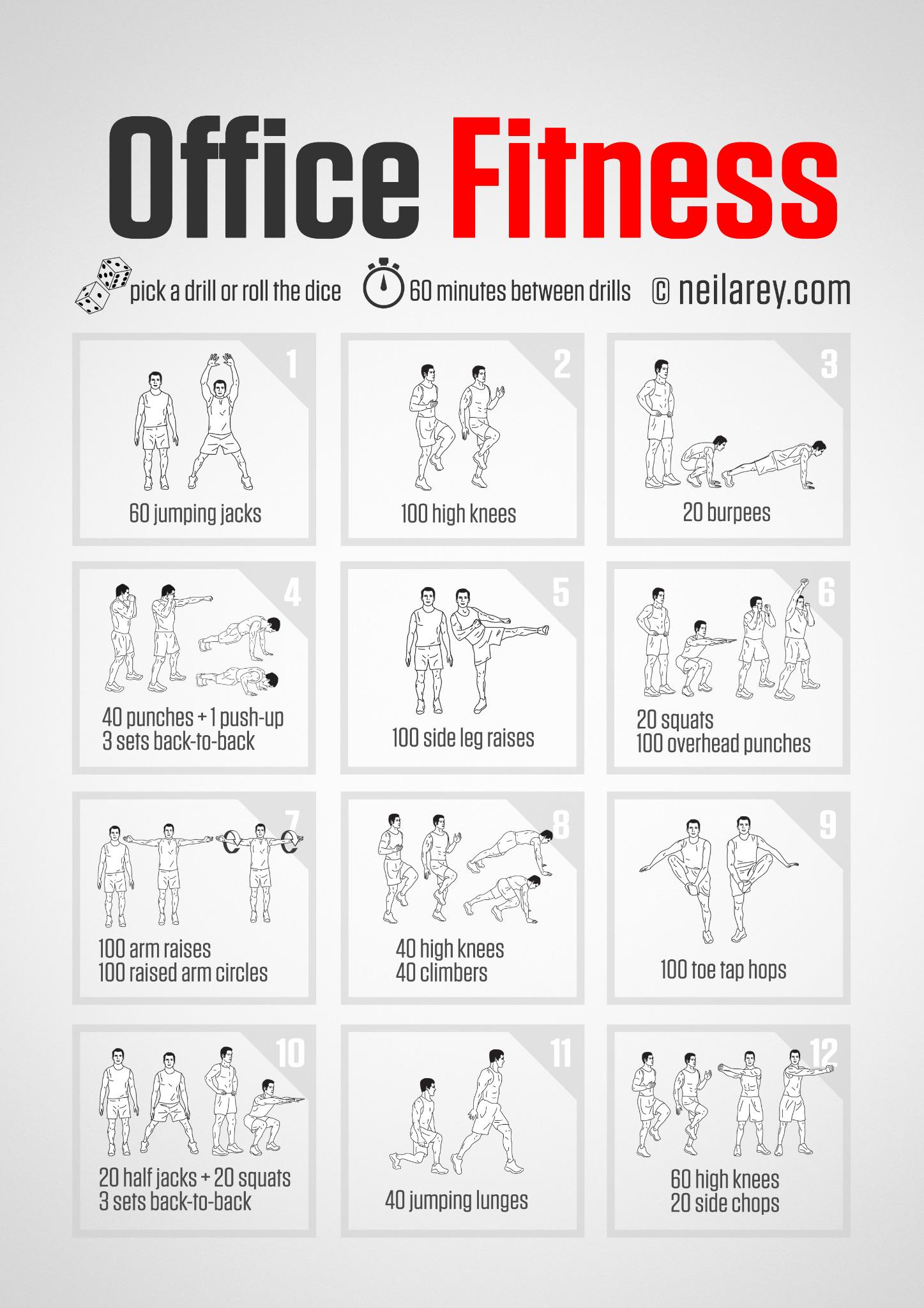 DAREBEE on X Office Fitness Drills 9 drills pick one every 60 minutes or roll the dice http t cWaOKCKqzo http t zMlYAHOGkw X