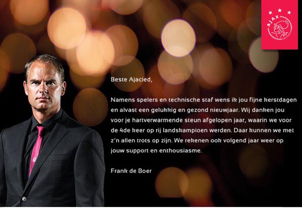 westerhof4's tweet photo. "@ajaxmuseumNL: FOTO l Kerstgroet van Frank de Boer. #AJAX @FrankRonald1970 #Kerst http://t.co/izIvJAHeBE"