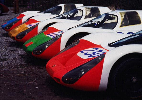 Porsche at the Targa Florio, 1968. The yellow-nosed 907 would win, with Elford and Maglioli. Photo: Schlegelmilch