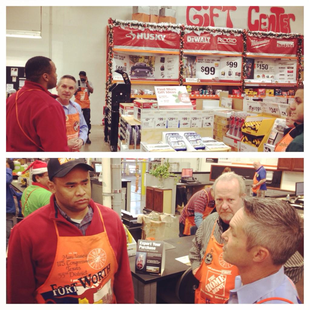 RepVeasey's tweet photo. Getting a quick rundown of my shift &amp; gift guide @HomeDepot here in #FortWorth. Stop by! #MMB http://t.co/yum3esRNwf