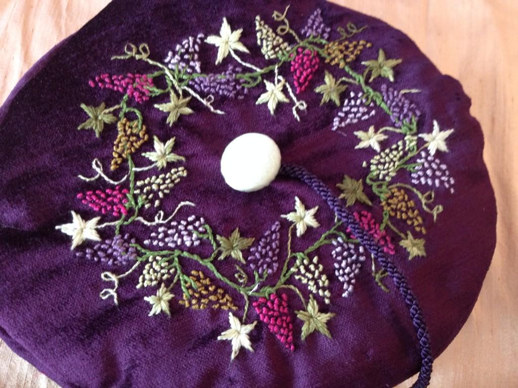 HatsPeriod's tweet photo. #HatAdvent #Bacchus hand embroidered on purple velvet 22nd December http://t.co/mNy7Ffj1t8