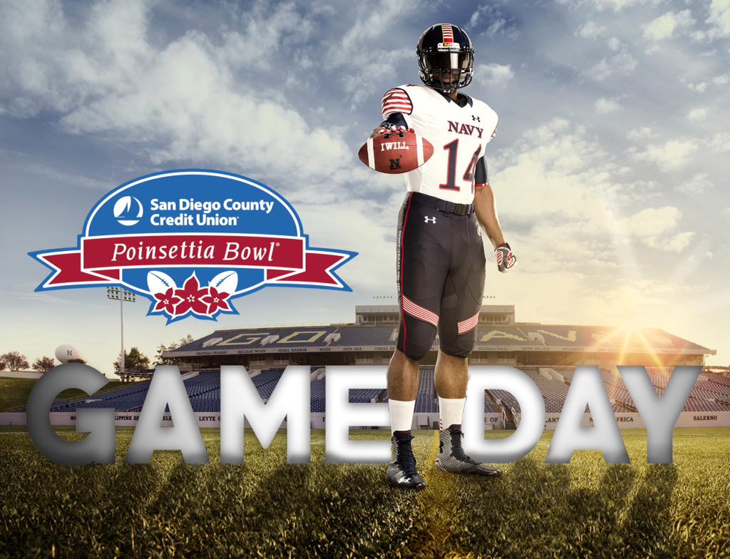 NavyAthletics's tweet photo. Tune into ESPN at 6:30 PM PT/9:30 PM ET to cheer on @NavyFB in the Ponsettia Bowl. Go Navy, Beat San Diego State! http://t.co/QcJmq1lKQ4