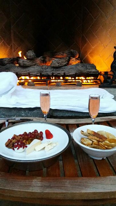 Cheese plate &amp; champagne next to the outdoor fire at the spa.  #Massage was amazing! http://t.co/t3L<a href="/tag/massage"class="tags"><span>#massage</span></a>
