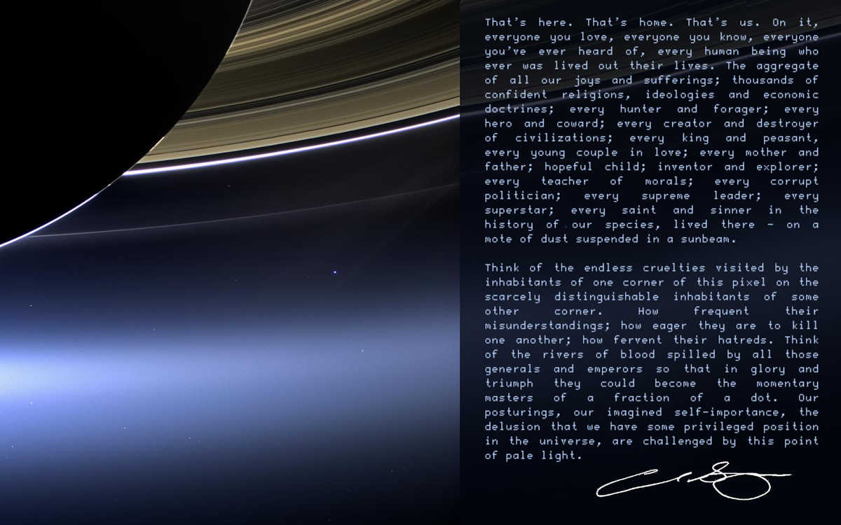 TrevorMahlmann's tweet photo. From Saturn: Our #PaleBlueDot http://t.co/ZYkqq6PV2y