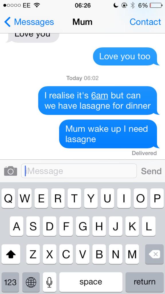 sneenaw's tweet photo. I've been awake since 4 and all I can think about is lasagne #ChristmasEve http://t.co/ohyYN5Rqj9