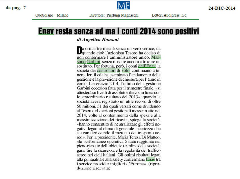 ENAVSpA's tweet photo. Oggi #vigiliadinatale su @sole24ore e @MilanoFinanza CdA @ENAVSpA su gestione 2014. http://t.co/cMqYsIM0o9